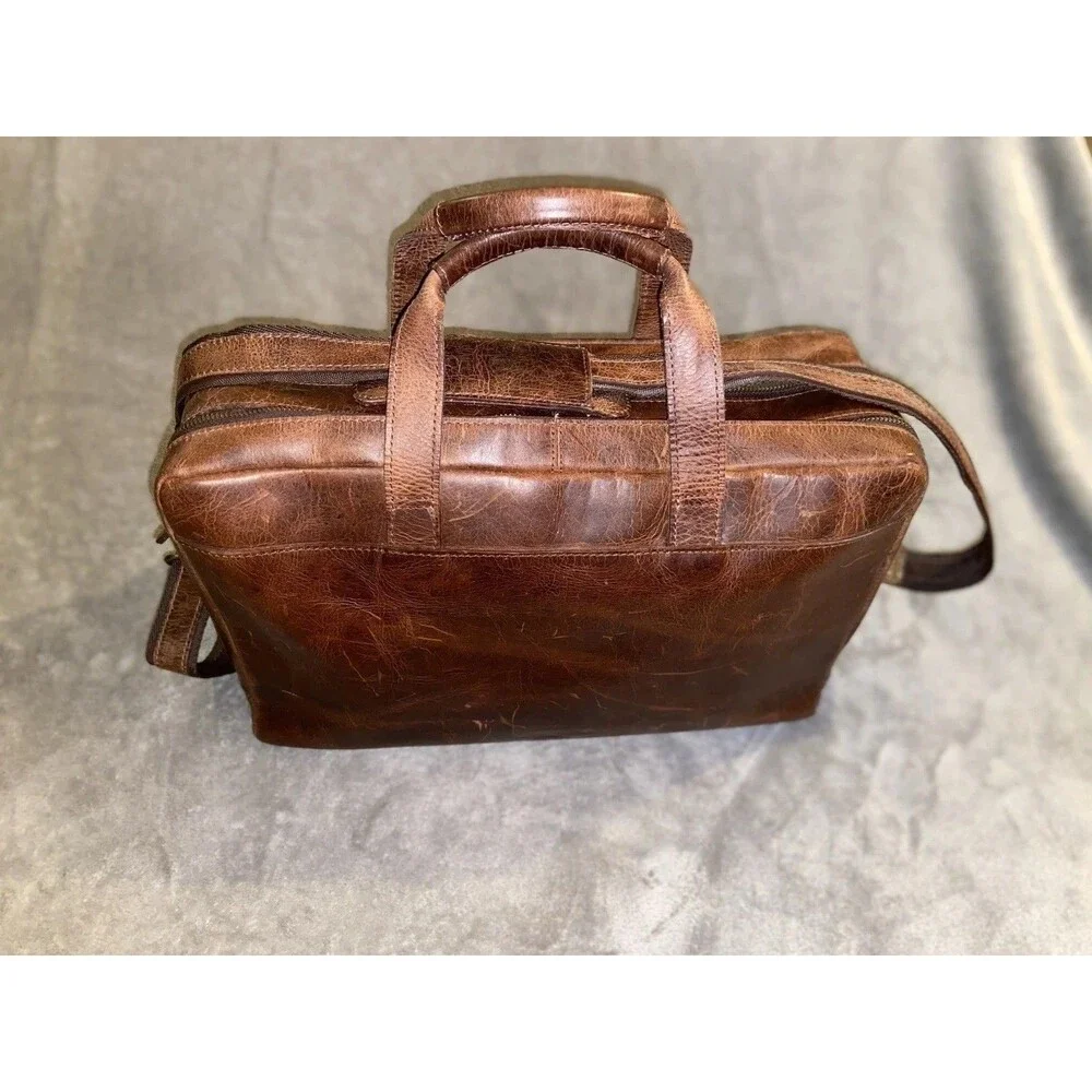 VTG Levinson Leather Goods Parker Messenger Work Bag Brown Buffalo Briefcase USA